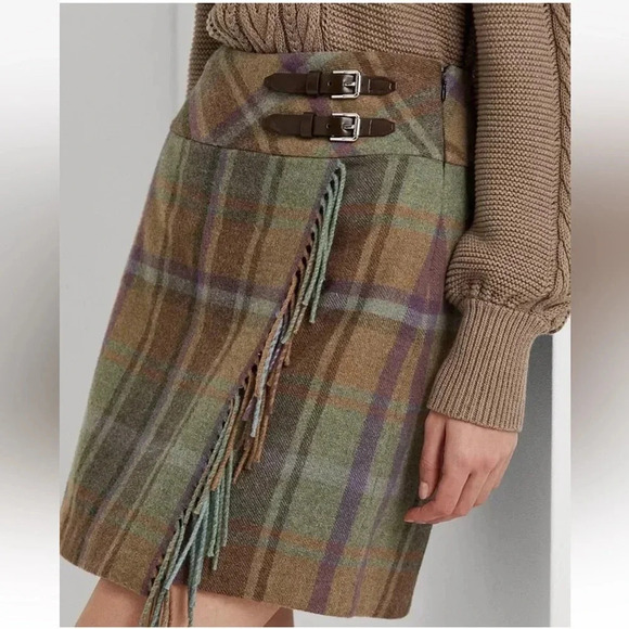 Lauren by Ralph Lauren plaid fringe  trim mini skirt sz 16 W - Picture 9 of 10